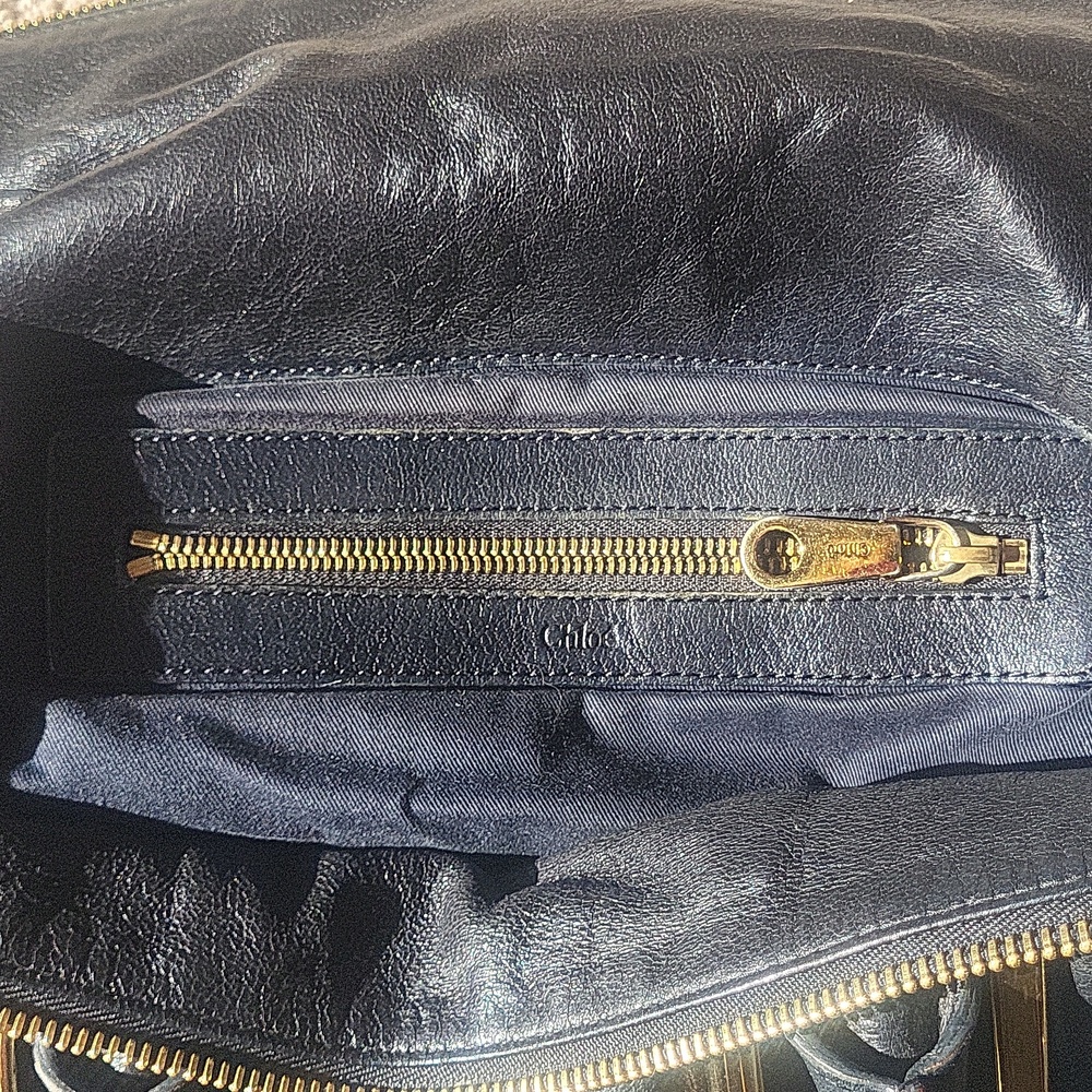 Chloe Black Leather Satchel Crossbody Bag with Gold Accents - Picture 7 of 14